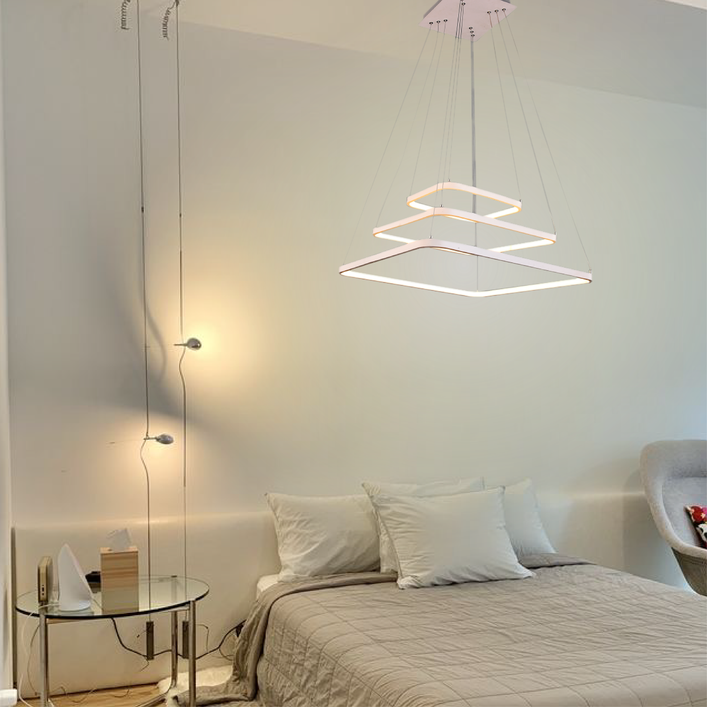 Lampara Candil Led Premium 3 Cuadros Luzneutra4500k Colgante LU-MO-TRIPOLIC-108w