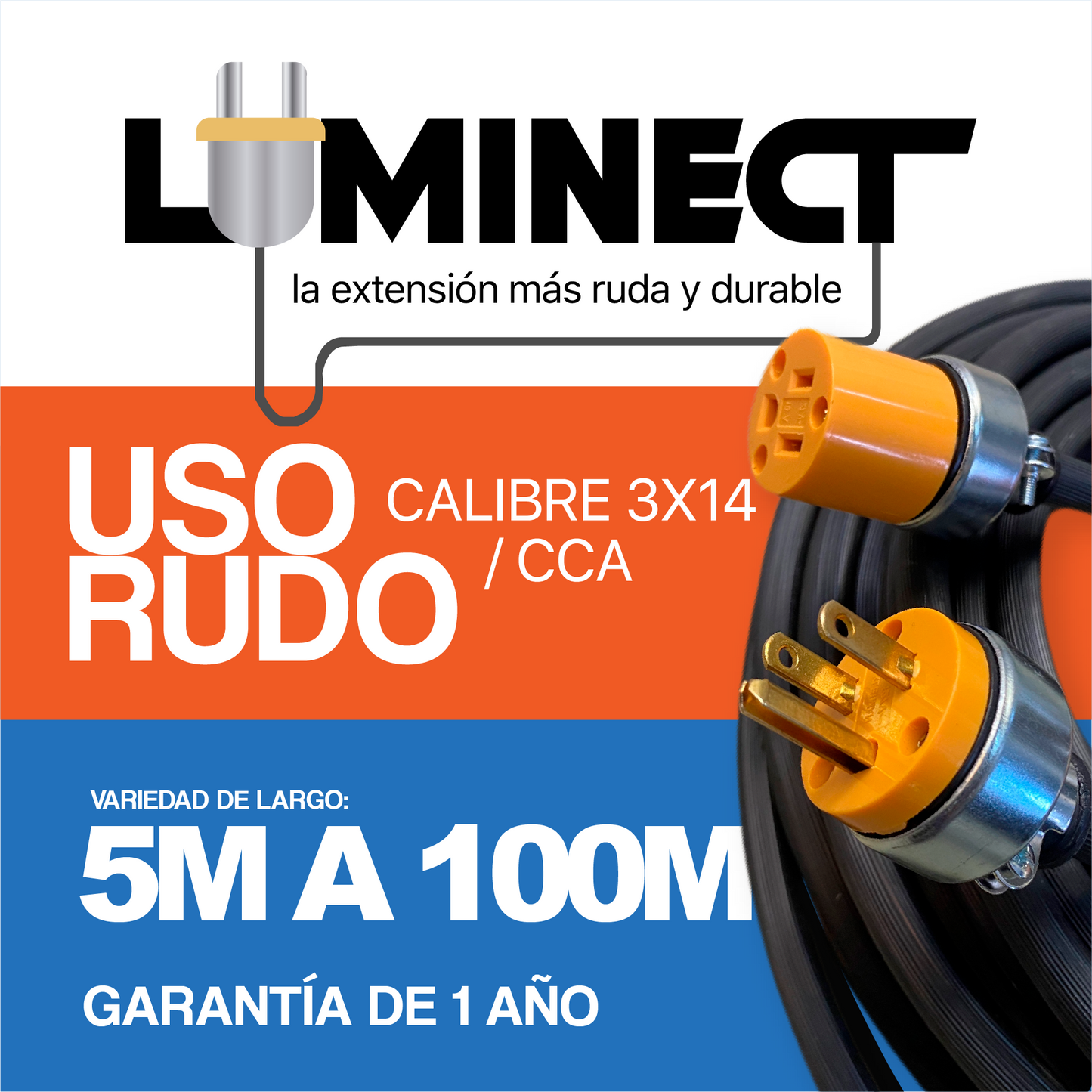 EXTENSIÓN USO RUDO CABLE 3X14 | REFORZADA