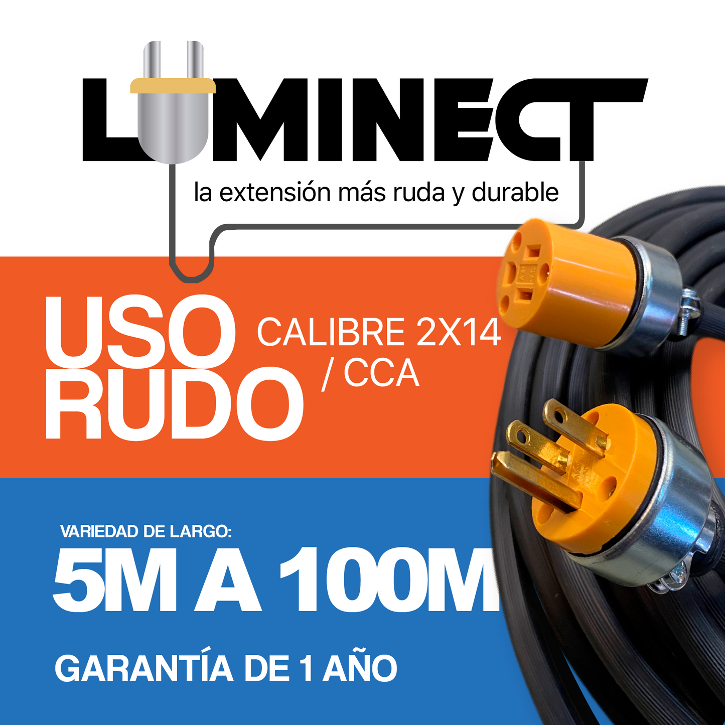 EXTENSIÓN USO RUDO CABLE 2X14 | REFORZADA